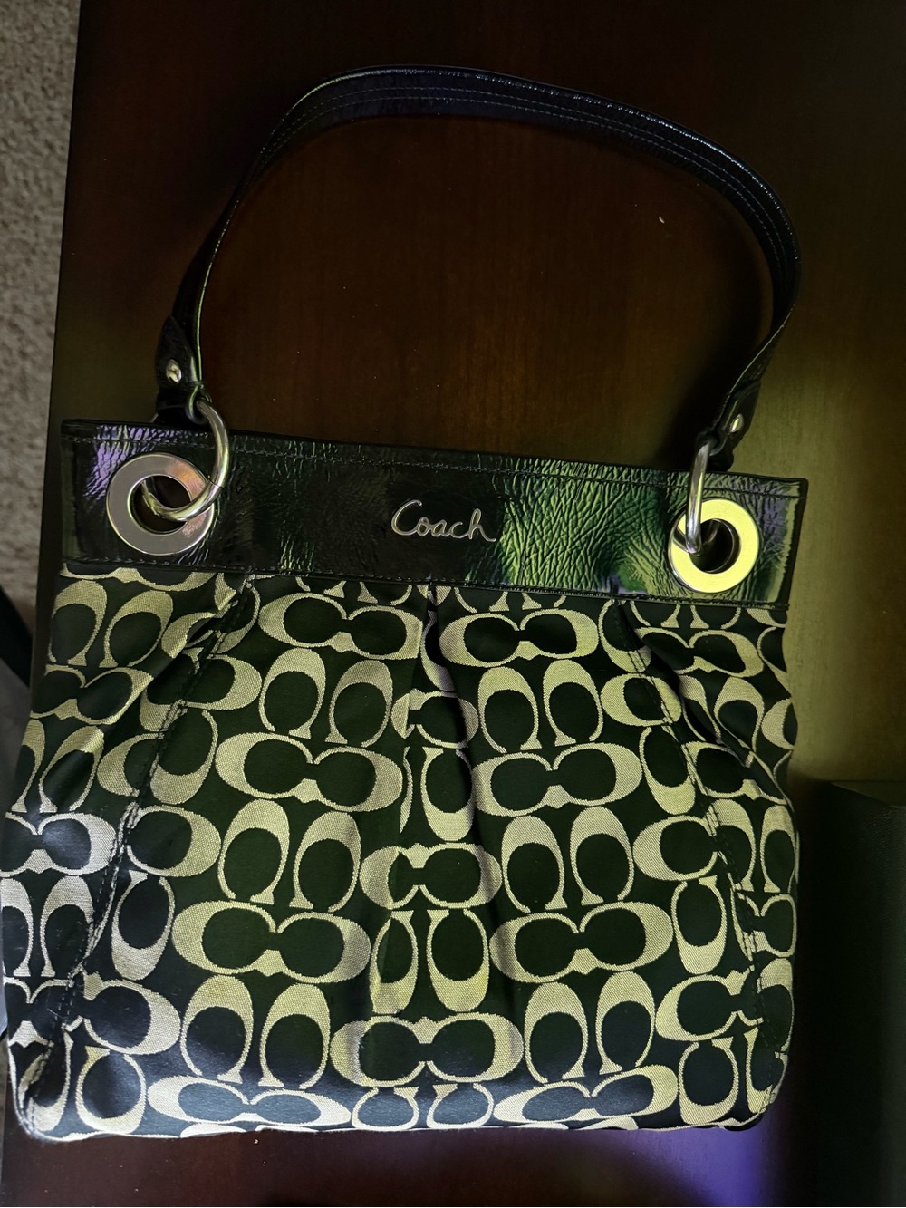 Coach Black and Cream Signature Canvas Shoulder Bag